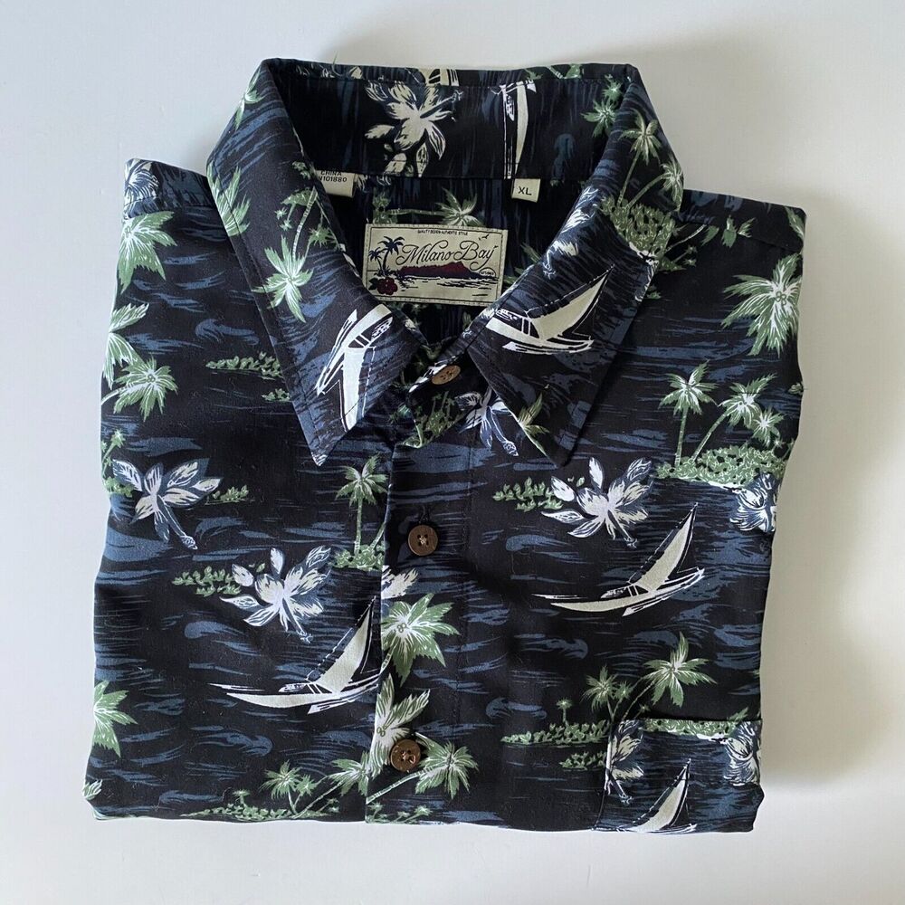 Milano Bay Hawaiian Shirt‎ Button Down XL Short Sleve authentic design